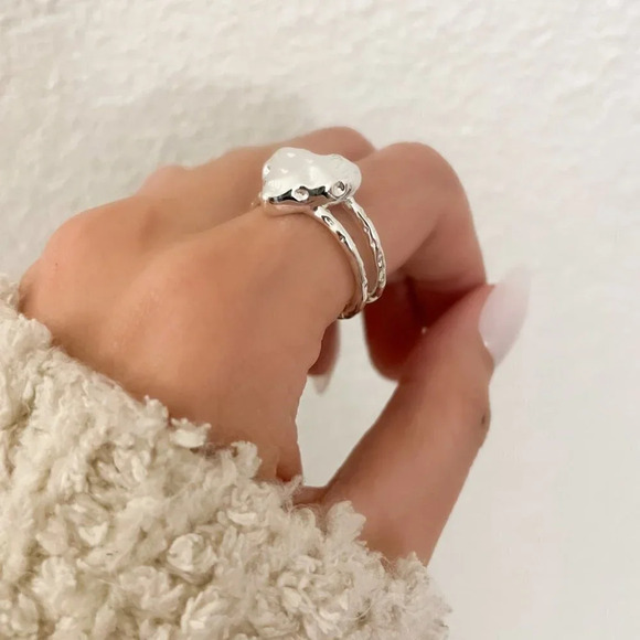 925 Sterling Silver Textured Foil Heart Ring Geometric Ring Silver Heart Ring - Picture 6 of 7